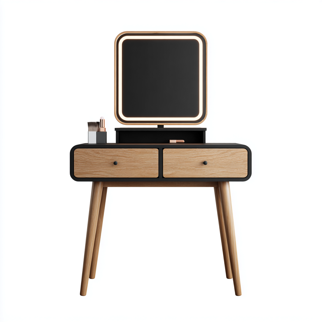 Coiffeuse - bois-métal - 84x45x128 cm - noir-bois - style moderne-Nicheara