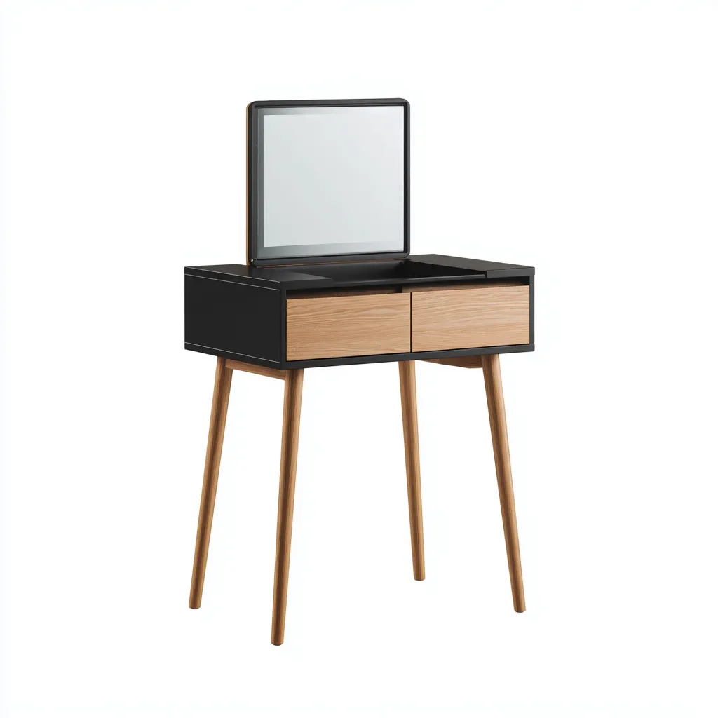 Coiffeuse - bois-métal - 80x42x125 cm - noir-bois - style moderne-Nicheara