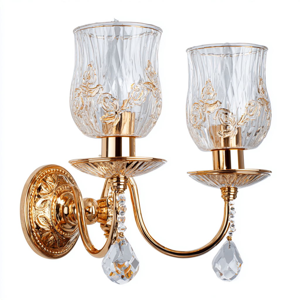 Applique murale - métal-verre - 29x16x31 cm - or-verre transparent - style classique décoratif-Nicheara