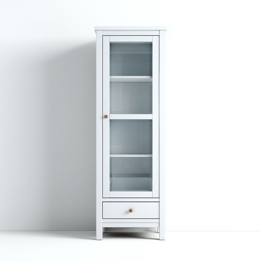 Vitrine - verre trempé-bois - 76x38x180 cm - blanc - design classique-Nicheara