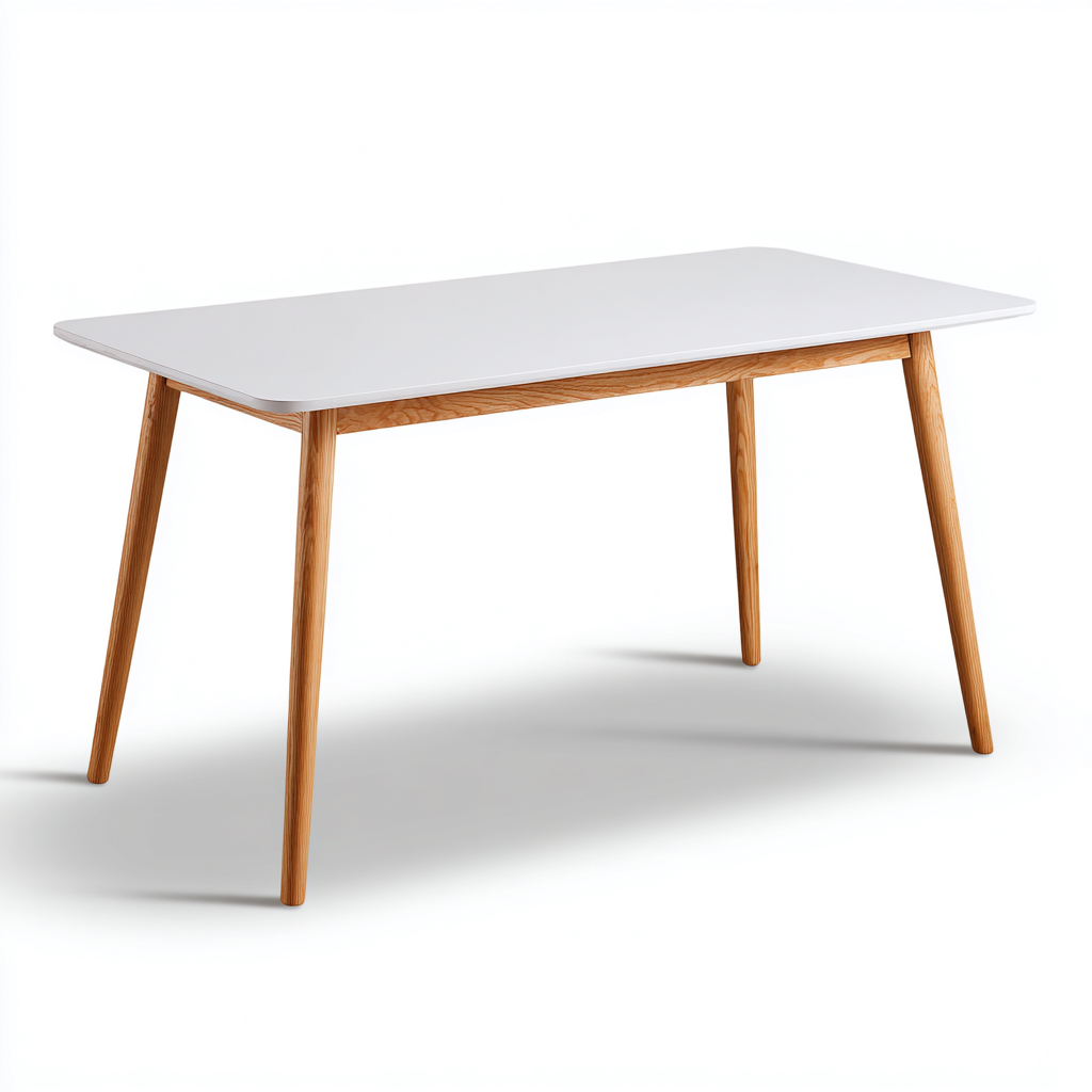 Table à manger - bois - 150x80x75 cm - blanc-naturel - style scandinave-Nicheara