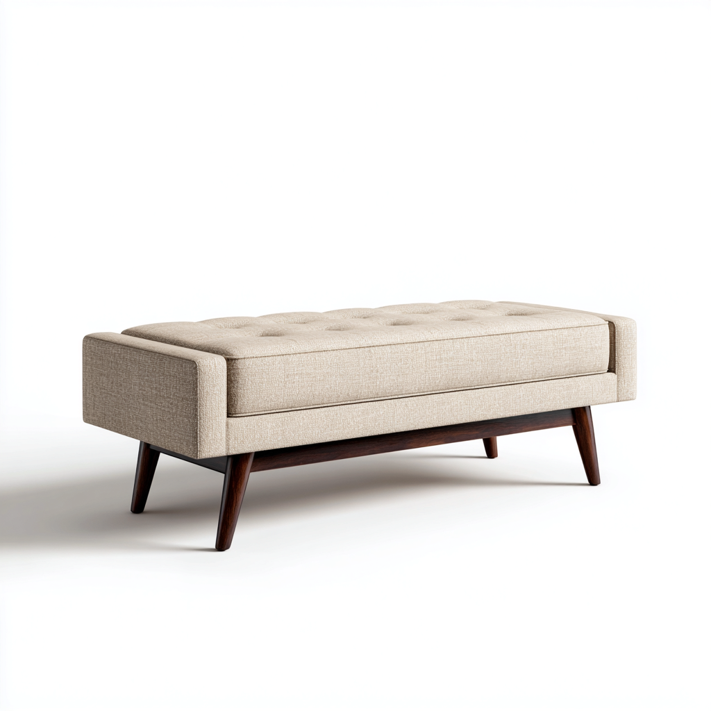 Banc de lit-bois-tissu-110x42x48 cm-beige-design moderne-Nicheara