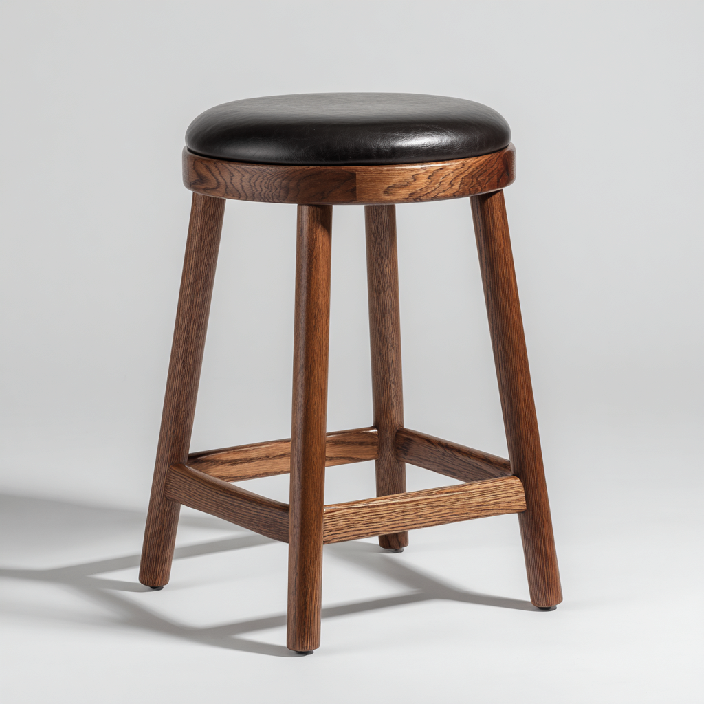 Tabouret de bar - bois-cuir - 40x40x70 cm - noir-noyer - design classique-Nicheara