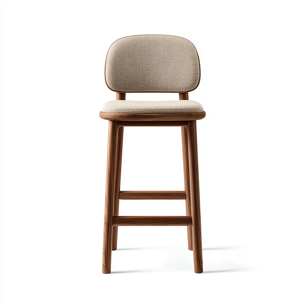 Tabouret de bar - bois-tissu - 47x46x99 cm - beige-noyer - design moderne-Nicheara