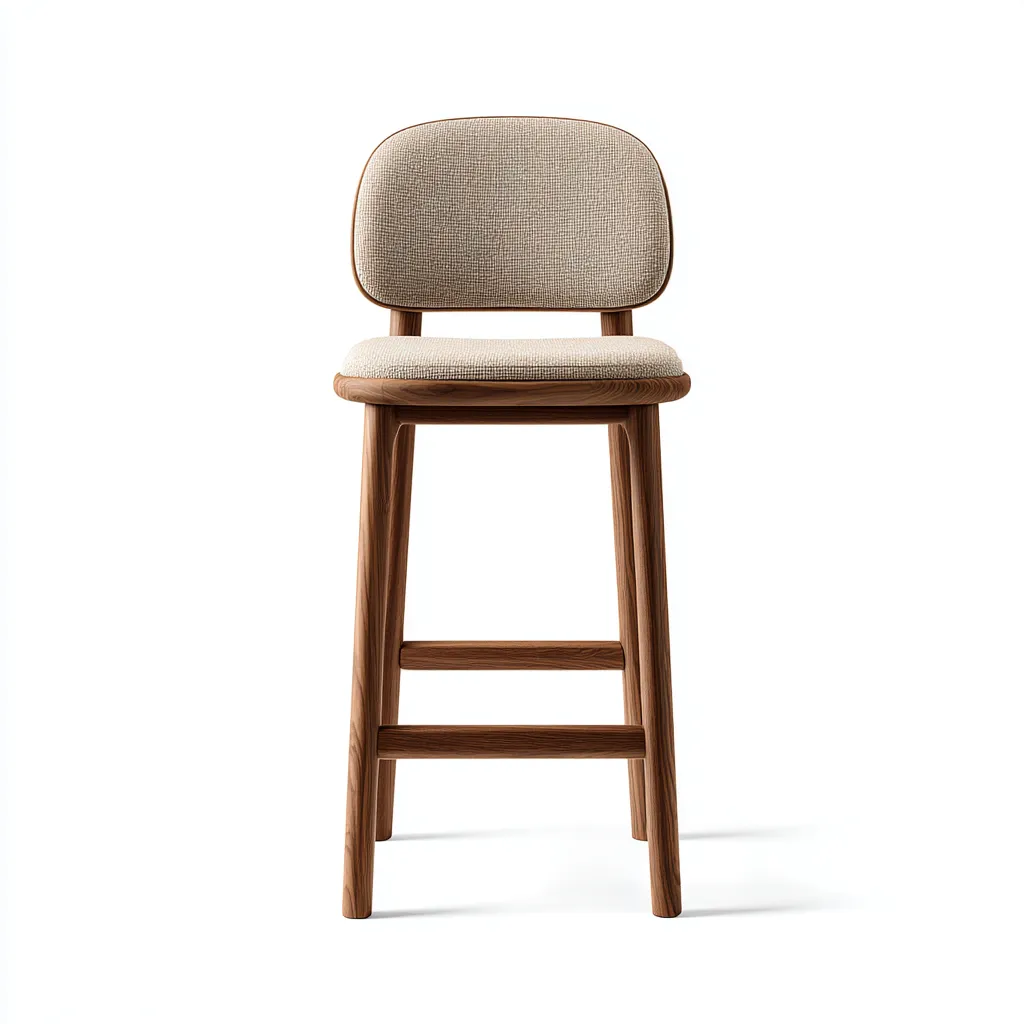 Tabouret de bar - bois-tissu - 47x46x99 cm - beige-noyer - design moderne-Nicheara