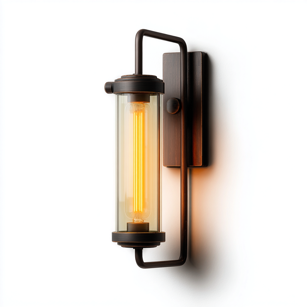 Applique murale - métal-verre - 14x12x32 cm - bronze-verre transparent - style industriel-Nicheara