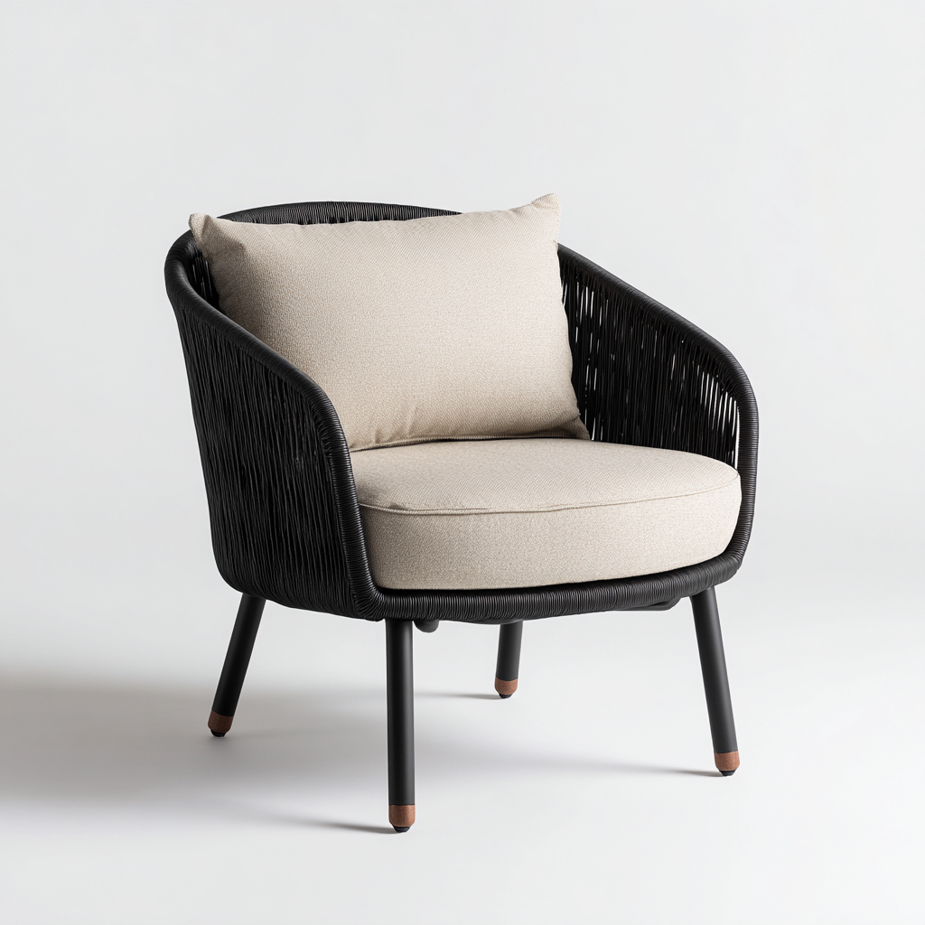 Fauteuil de jardin - Métal - Corde - 72x74x78 cm - Noir-Beige - Moderne-Nicheara