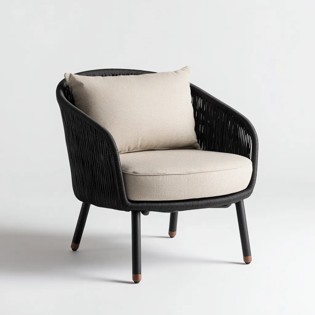 Fauteuil de jardin - Métal - Corde - 72x74x78 cm - Noir-Beige - Moderne-Nicheara