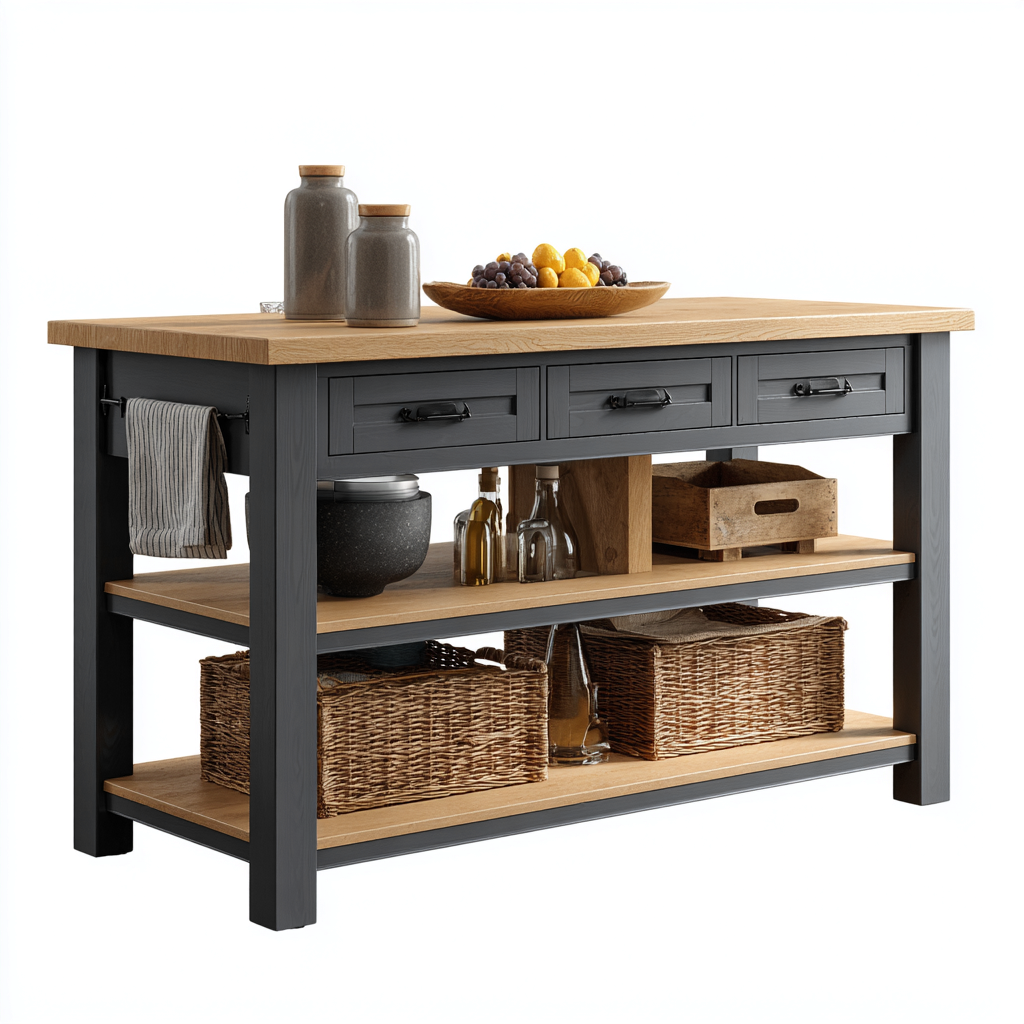 Îlot de cuisine - bois-métal - 150x65x92 cm - chêne-noir - design fonctionnel-Nicheara
