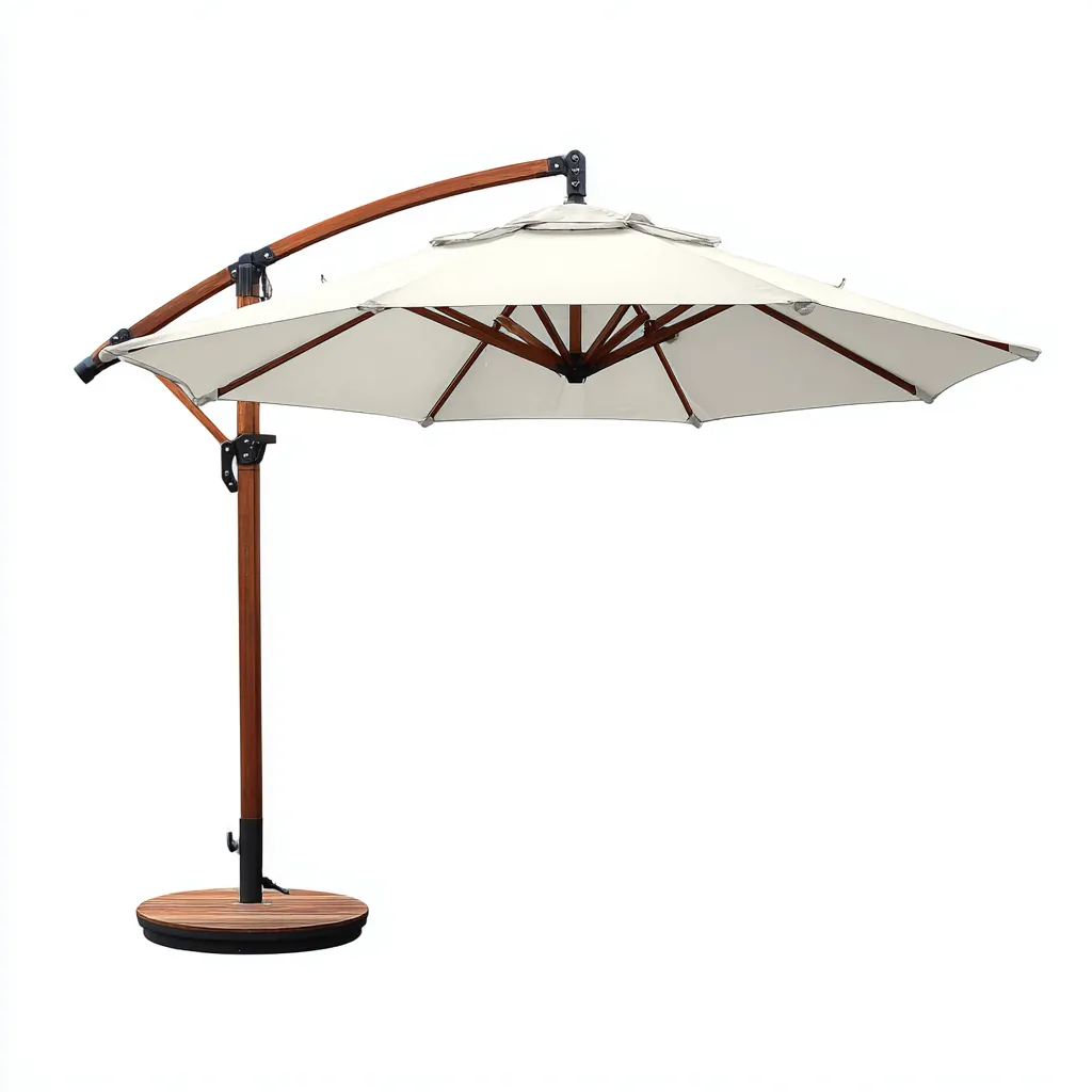 Parasol de jardin - bois-polyester - 300x300x265 cm - beige - style contemporain-Nicheara
