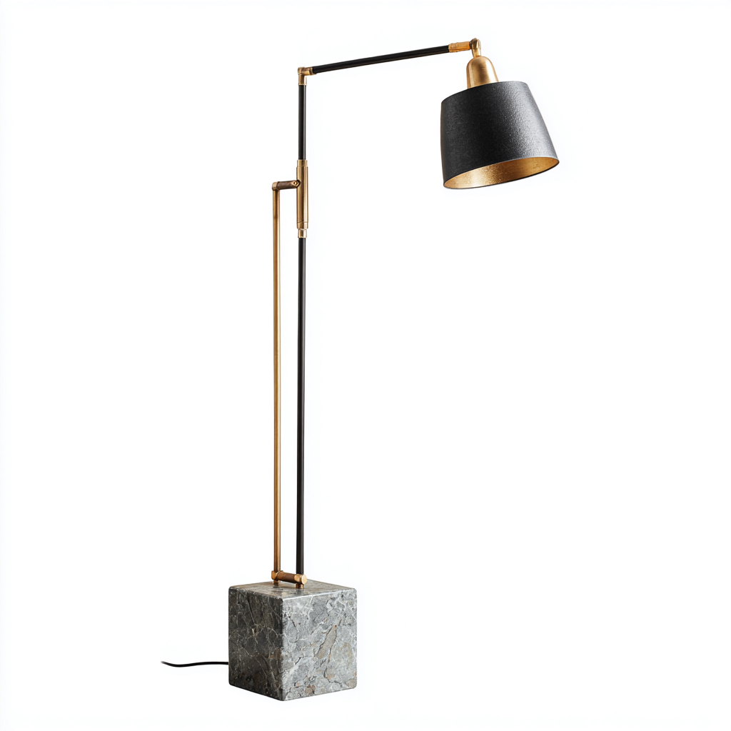 Lampadaire-métal-marbre-36x28x150 cm-noir-or-gris-style contemporain-Nicheara