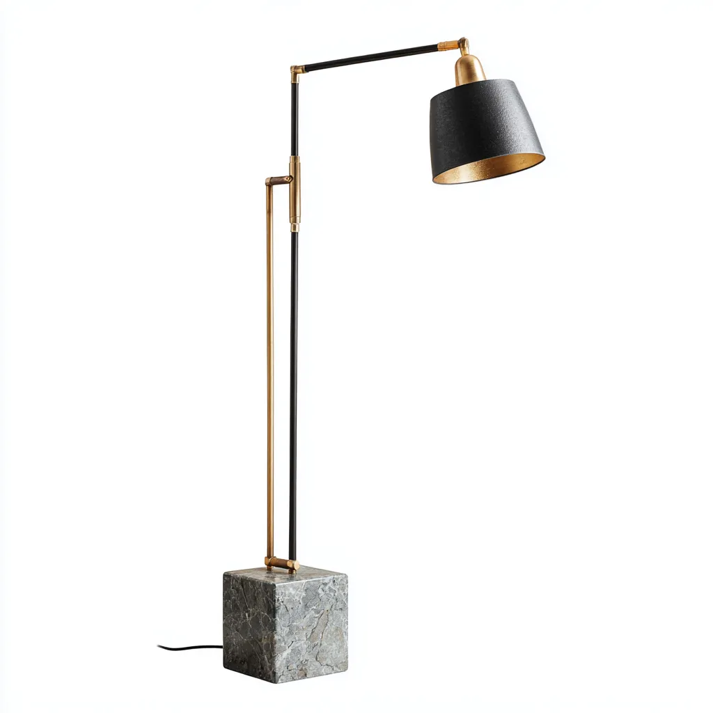 Lampadaire-métal-marbre-36x28x150 cm-noir-or-gris-style contemporain-Nicheara