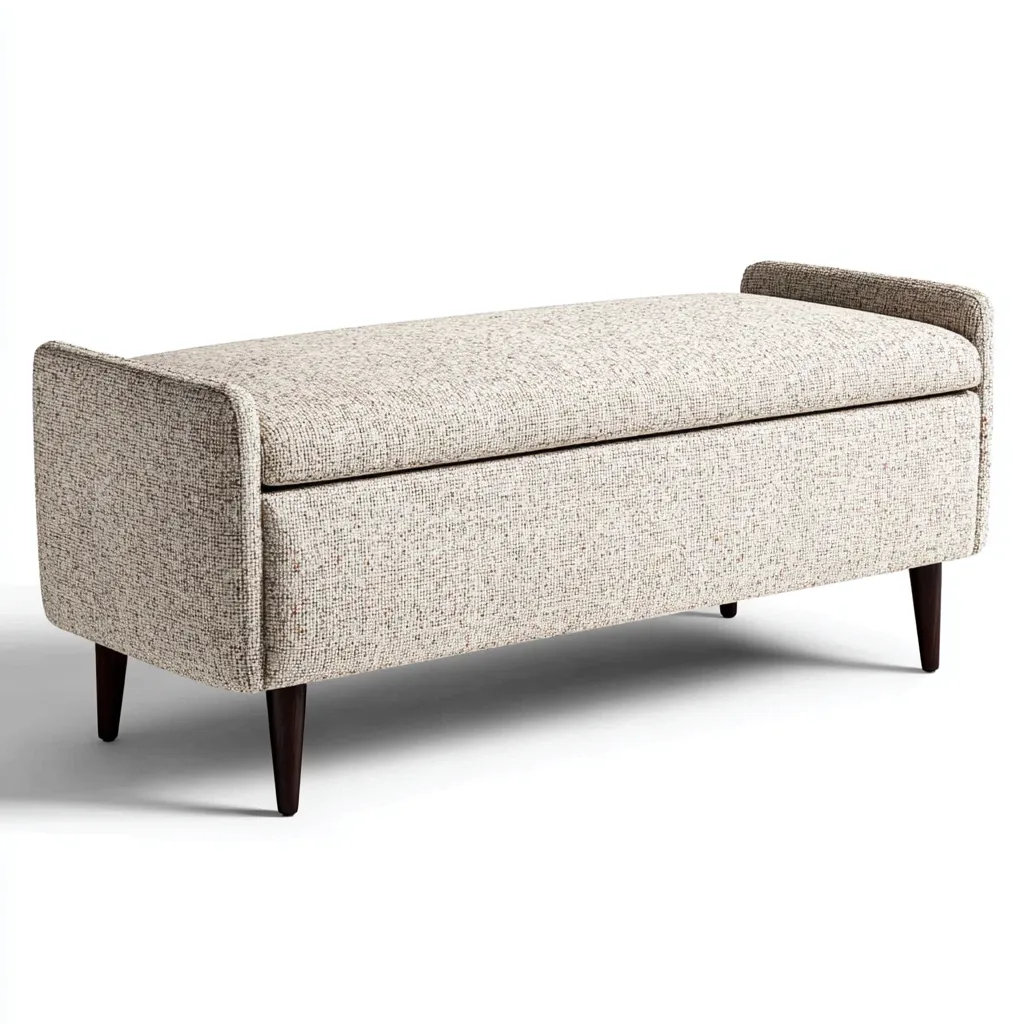 Banc de lit-bois-tissu-118x44x50 cm-beige-design moderne-Nicheara