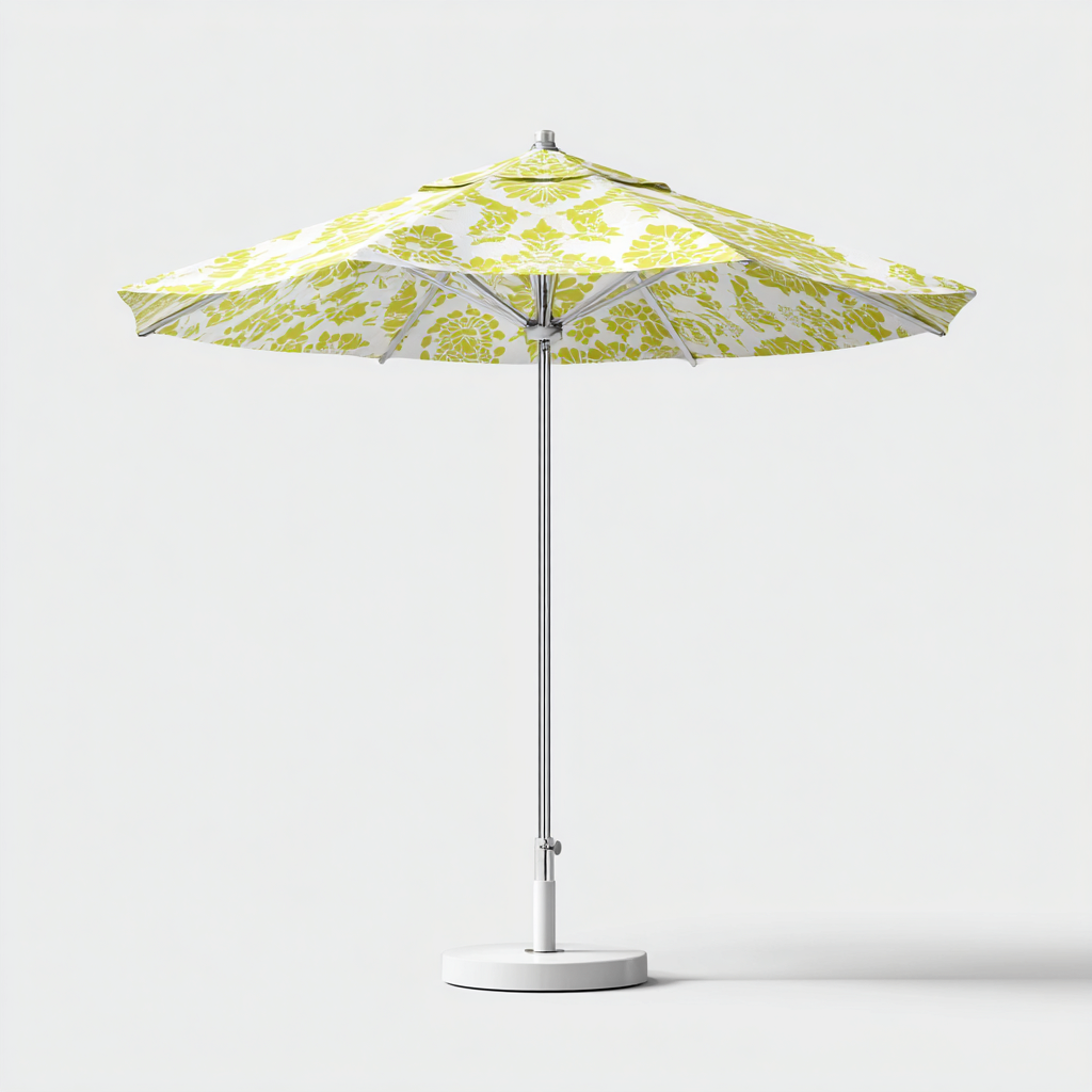 Parasol de jardin - aluminium-polyester - 300x300x255 cm - blanc-jaune motif floral - style contemporain-Nicheara