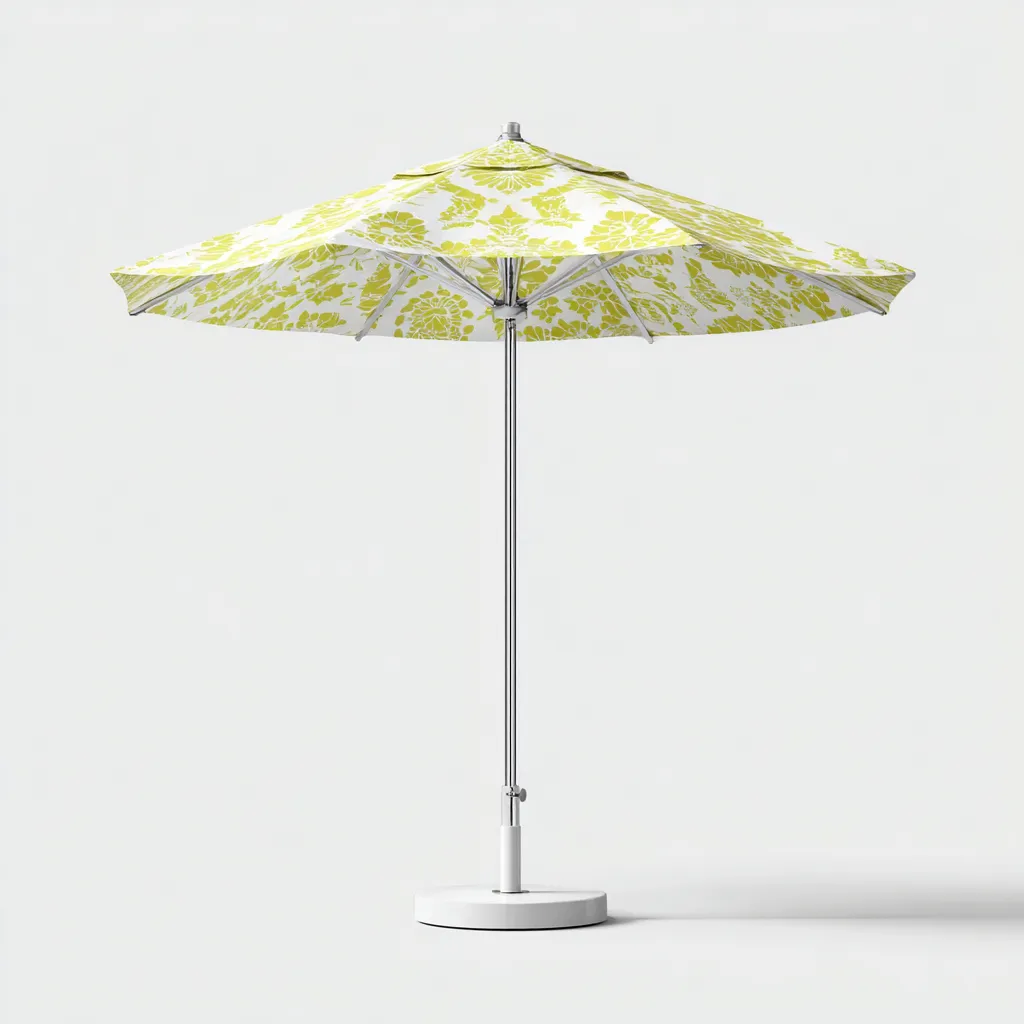 Parasol de jardin - aluminium-polyester - 300x300x255 cm - blanc-jaune motif floral - style contemporain-Nicheara