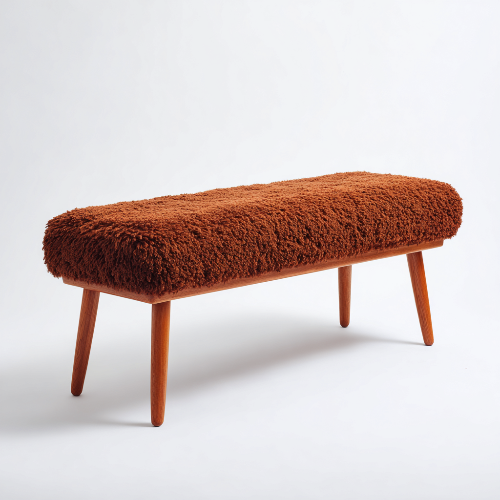 Banc de lit-bois-tissu-115x40x48 cm-marron-design moderne-Nicheara