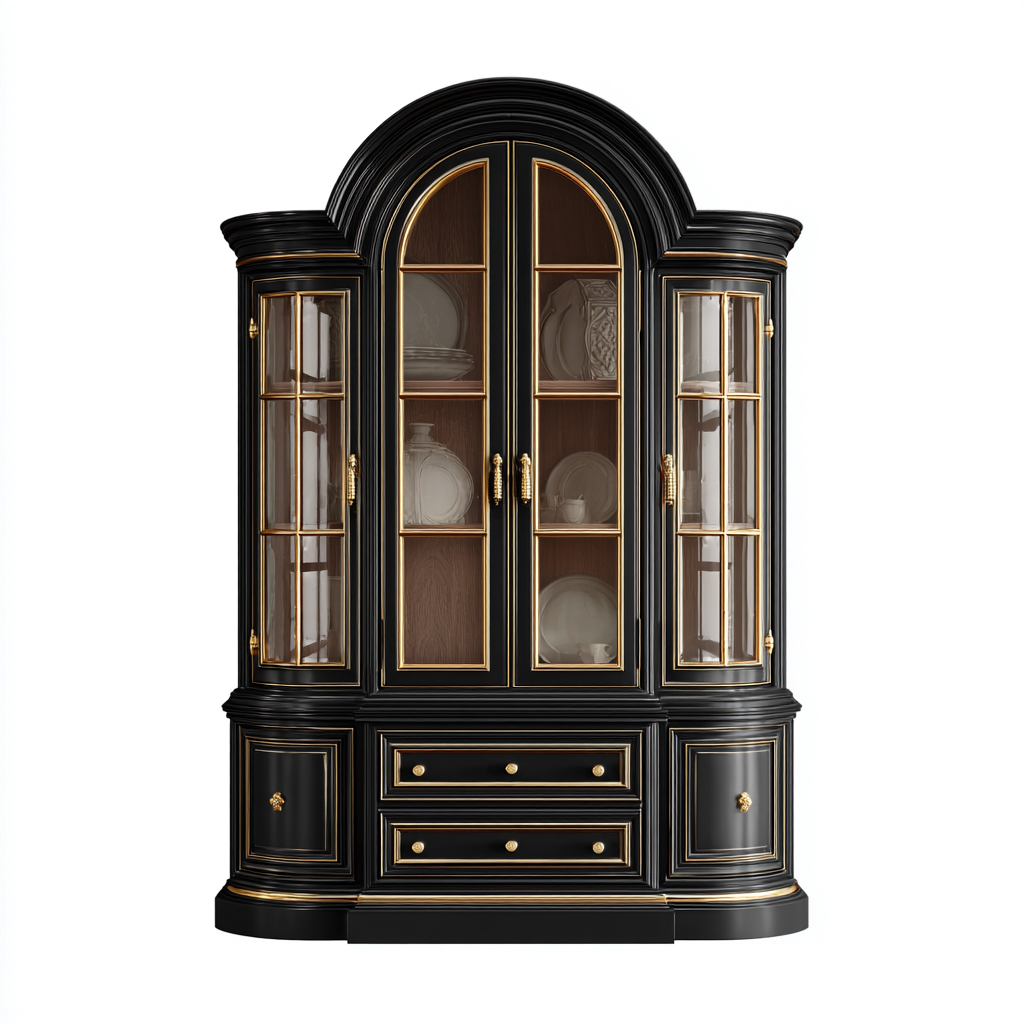 Vitrine - verre trempé-bois - 150x55x215 cm - noir-or - design classique-Nicheara