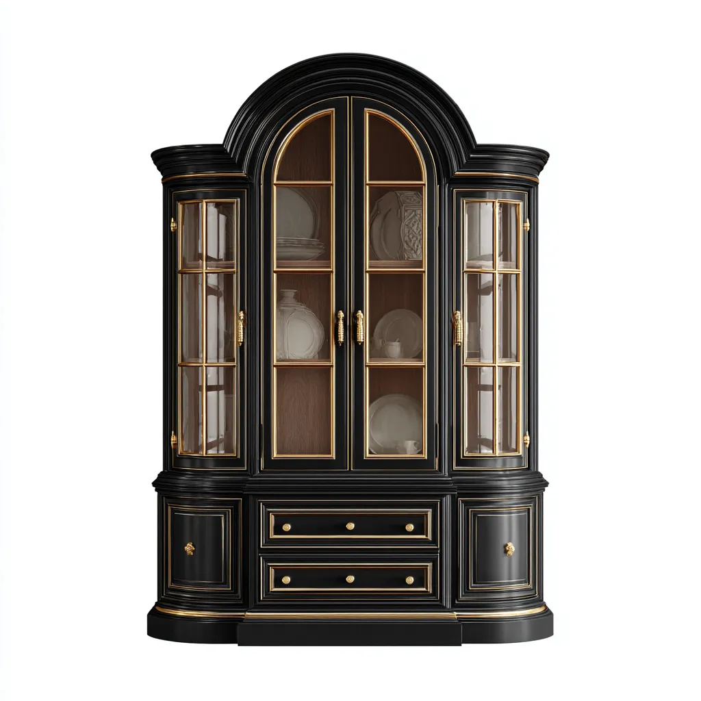 Vitrine - verre trempé-bois - 150x55x215 cm - noir-or - design classique-Nicheara