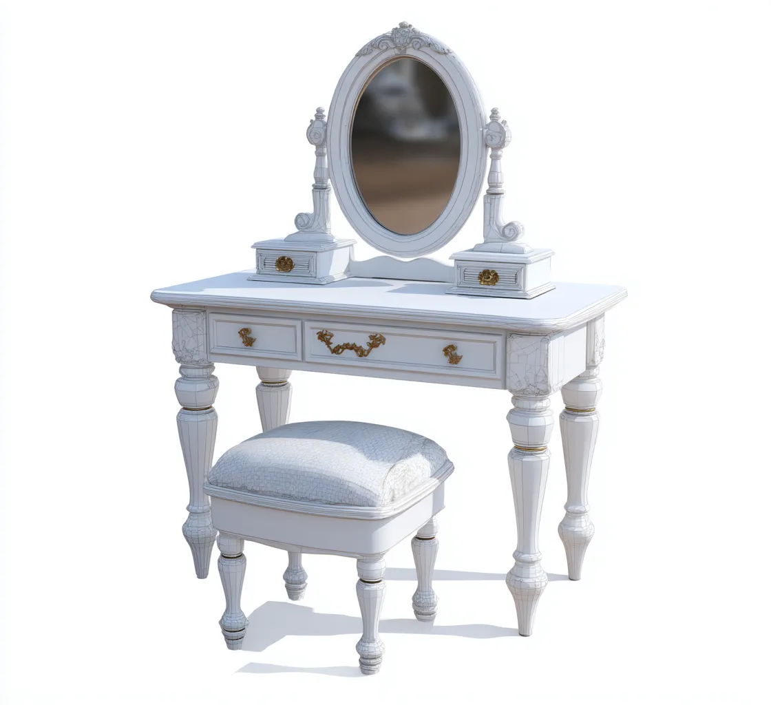 Coiffeuse - bois - 92x41x145 cm - blanc - style classique-Nicheara