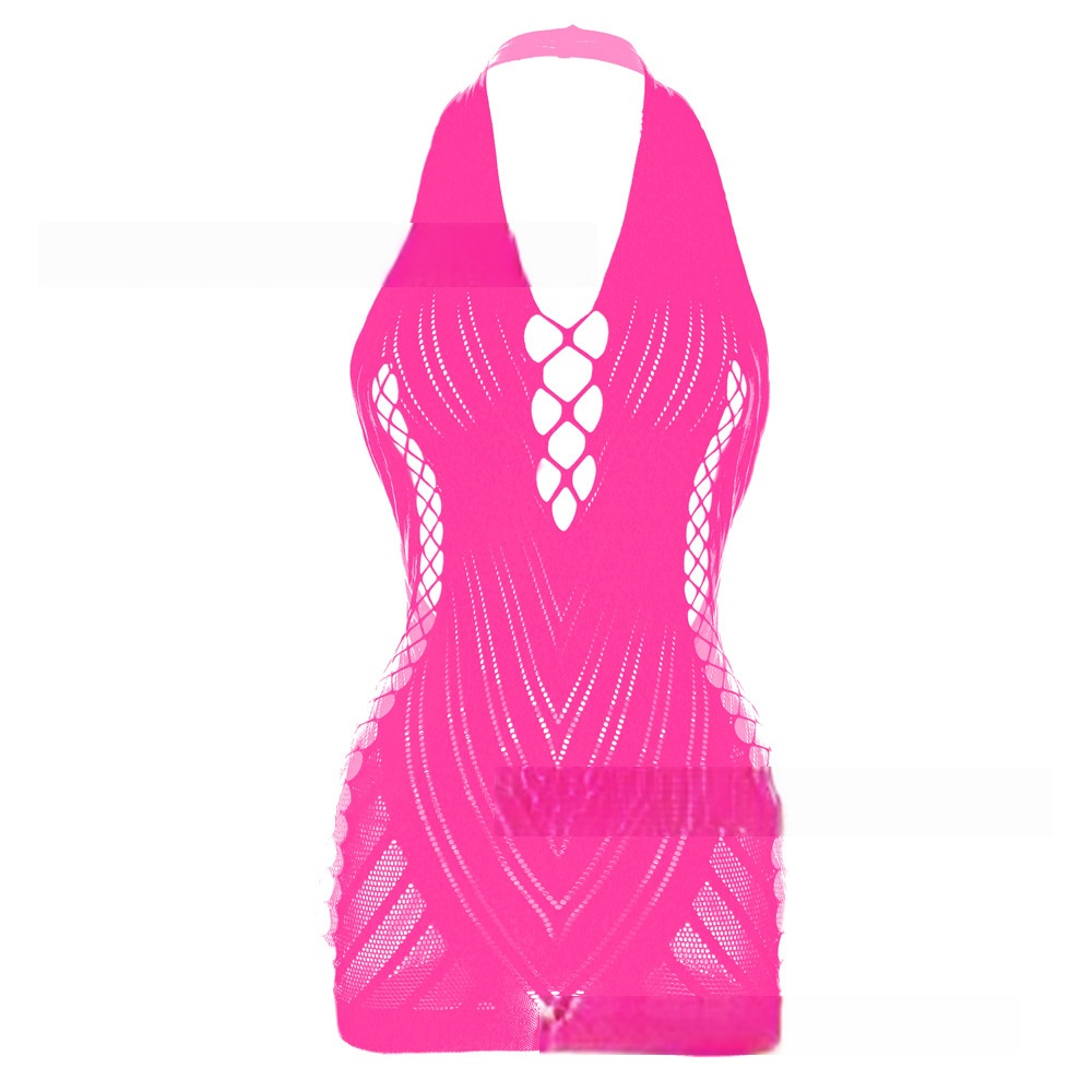 Halter Jacquard Erotic Lingerie, Tempting Off-Shoulder Hollow-Out Bodycon Skirt