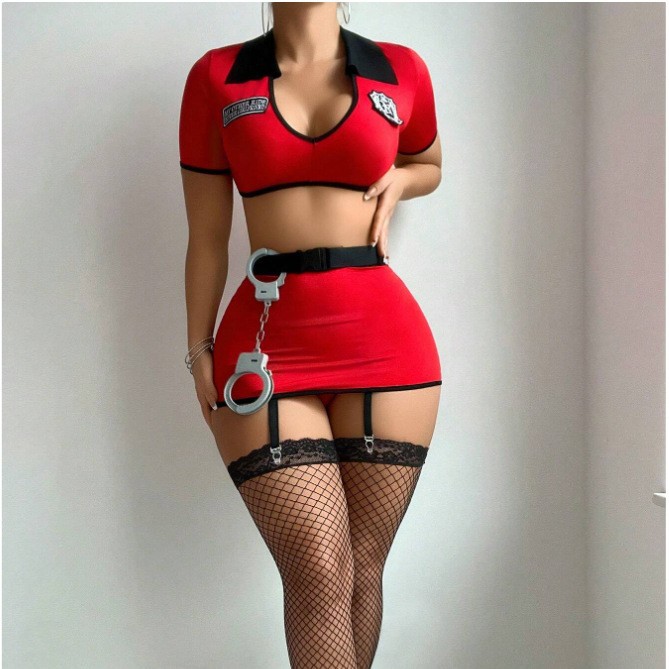 Adult Sexy Police Uniform Lingerie – Crotchless Cut-Out Cosplay Role Play Set for Women