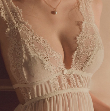 Sexy Lingerie Deep V-neck Backless Back Slit Chemise Lingerie Gift for Her