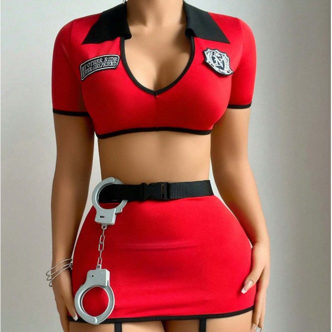 Adult Sexy Police Uniform Lingerie – Crotchless Cut-Out Cosplay Role Play Set for Women