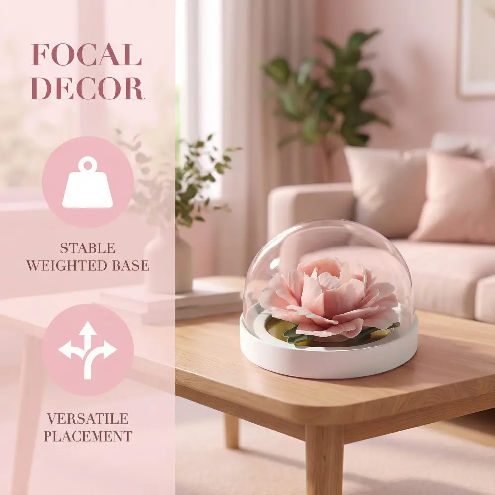 Elegant porcelain peony decoration gift with glass cover for home décor