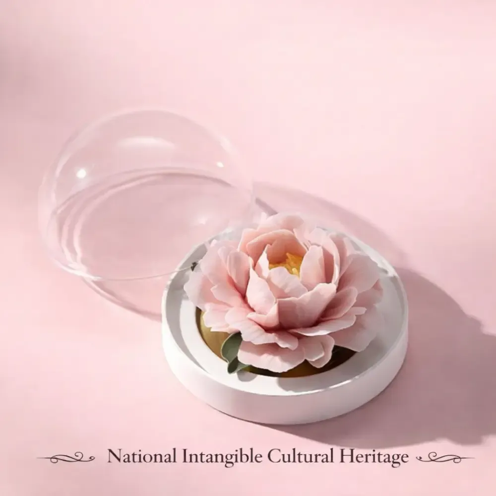 Jingdezhen Porcelain Peony Under Glass Dome – National Intangible Cultural Heritage Art Piece