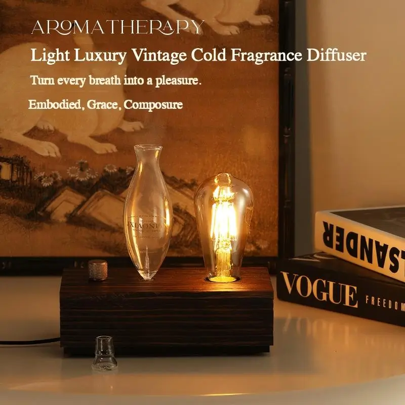 Vintage glass cold air diffuser with warm ambient lighting.
