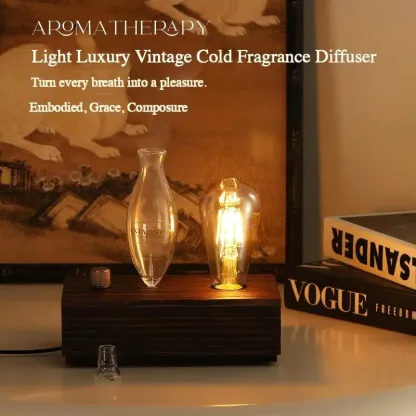 Vintage glass cold air diffuser with warm ambient lighting.