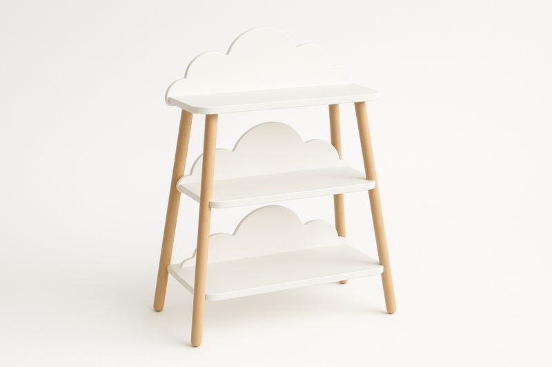 Scaffale a tre ripiani in MDF e legno di faggio forma nuvola bianco