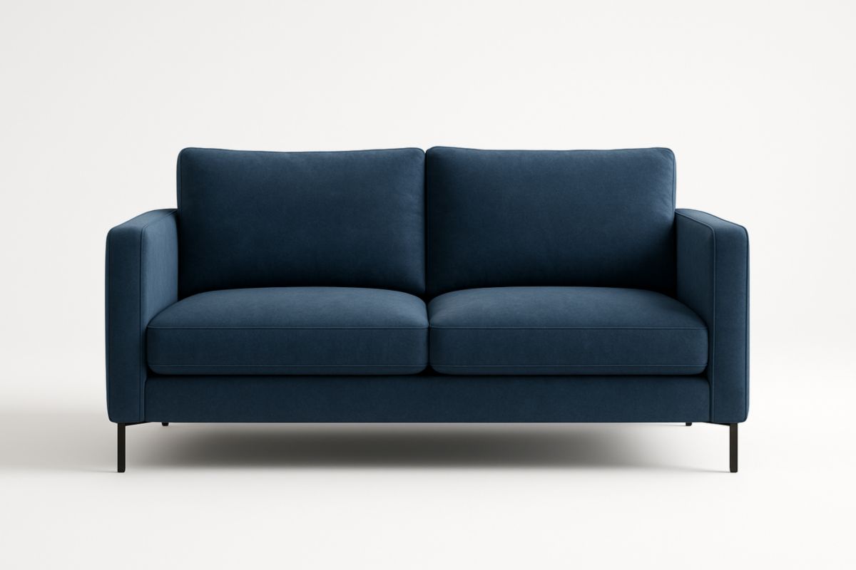 Divano Due Posti Blu Tessuto Poliestere Piedini in Metallo