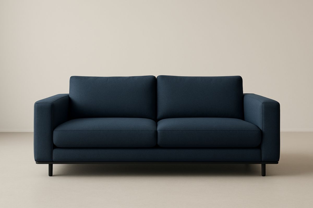 Divano 2 Posti in Tessuto Blu con Gambe in Metallo