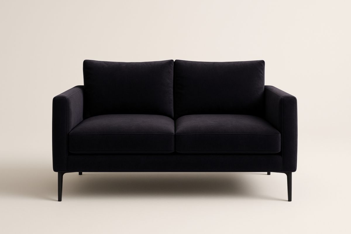 Divano Due Posti in Velluto Nero con Gambe in Metallo