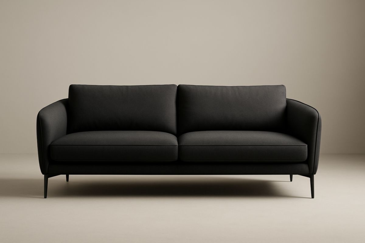 Divano due posti nero tessuto poliestere piedi metallo