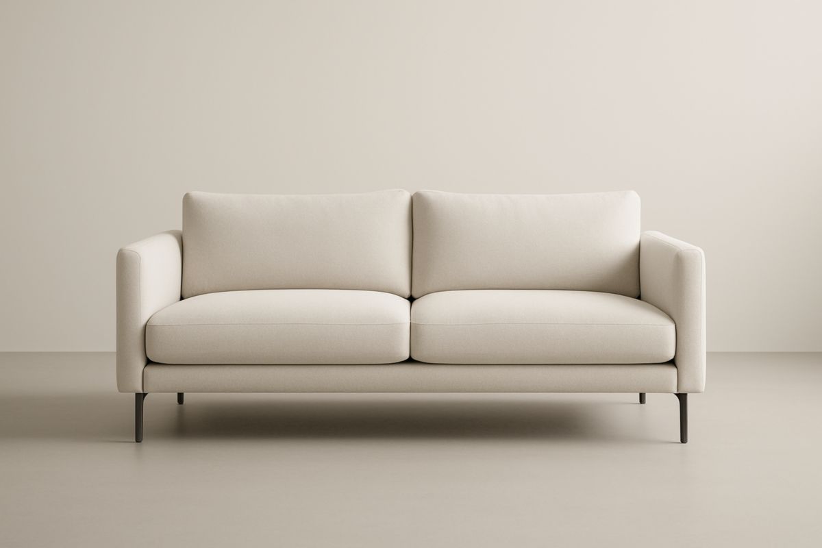 Divano a 2 posti in tessuto beige con piedi in metallo