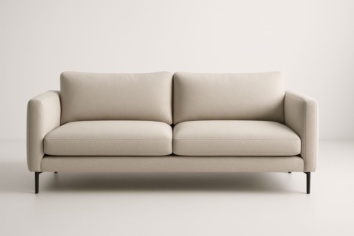 Divano in tessuto moderno beige con gambe in metallo