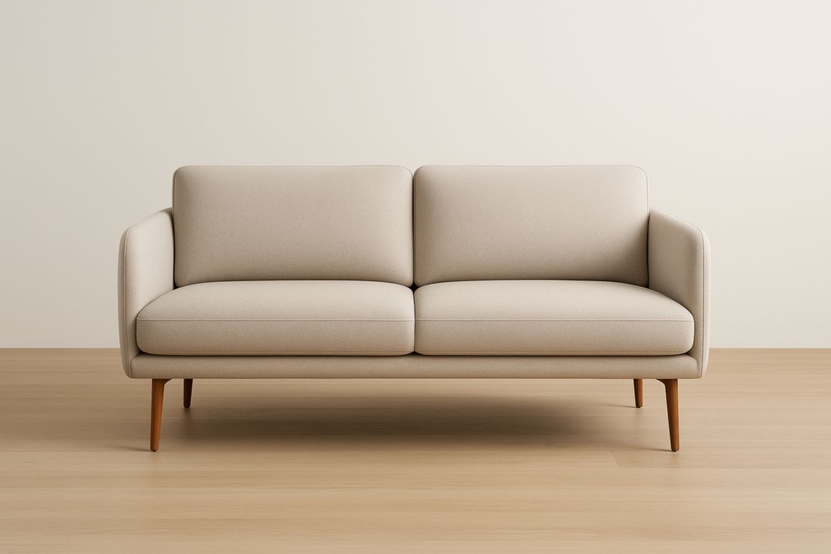 Divano Due Posti Beige Poliestere Gambe Legno