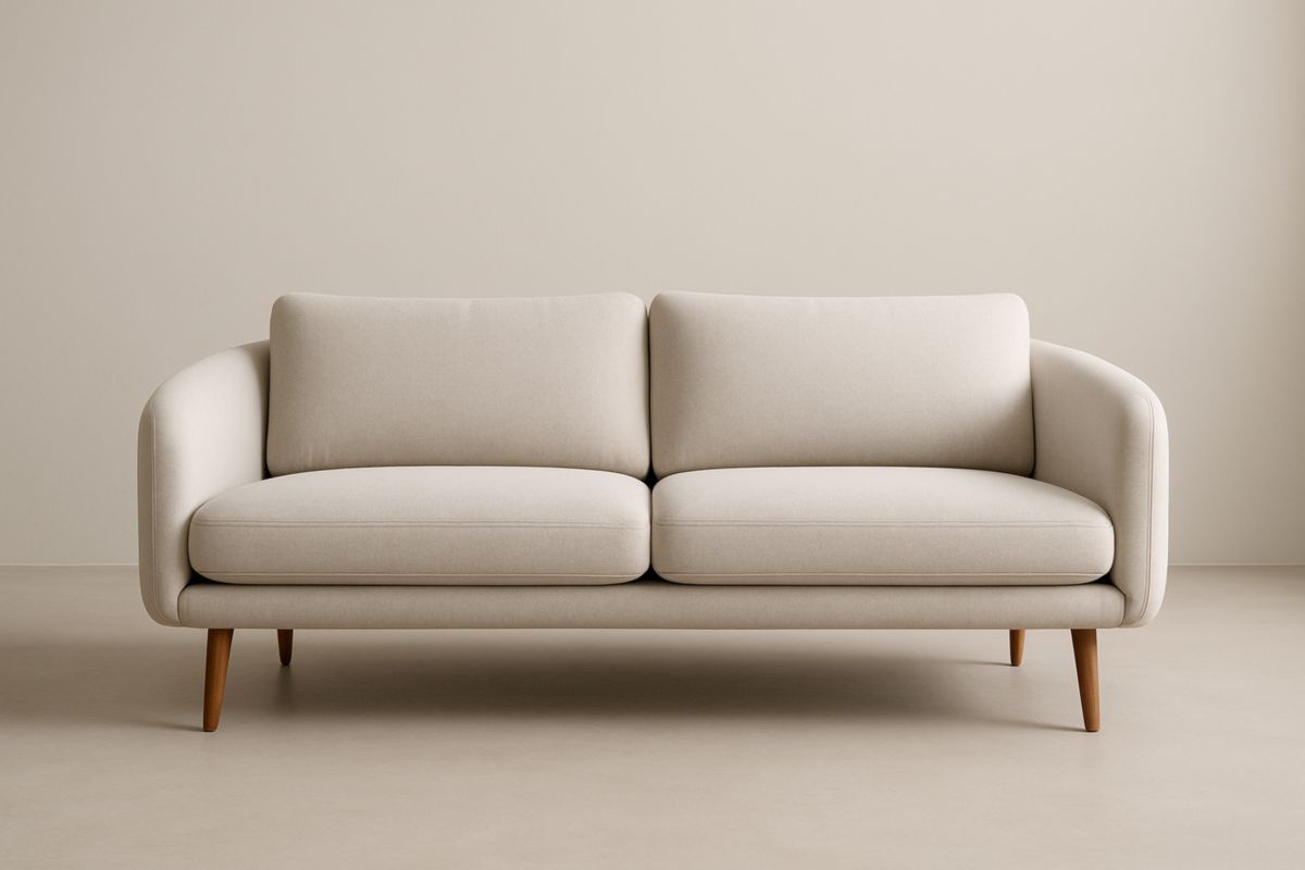 Divano due posti beige in tessuto e legno lunghezza 180cm