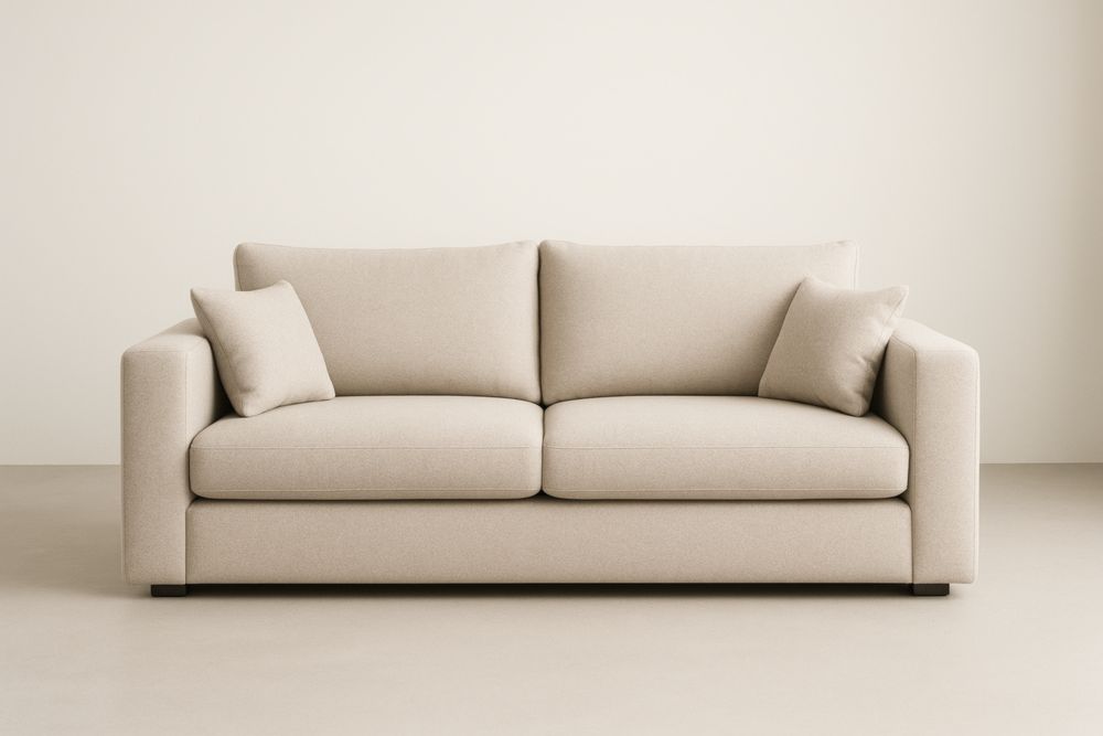 Divano due posti in tessuto di poliestere beige con cuscini imbottiti 200x90x85 cm(Lu×L×H)