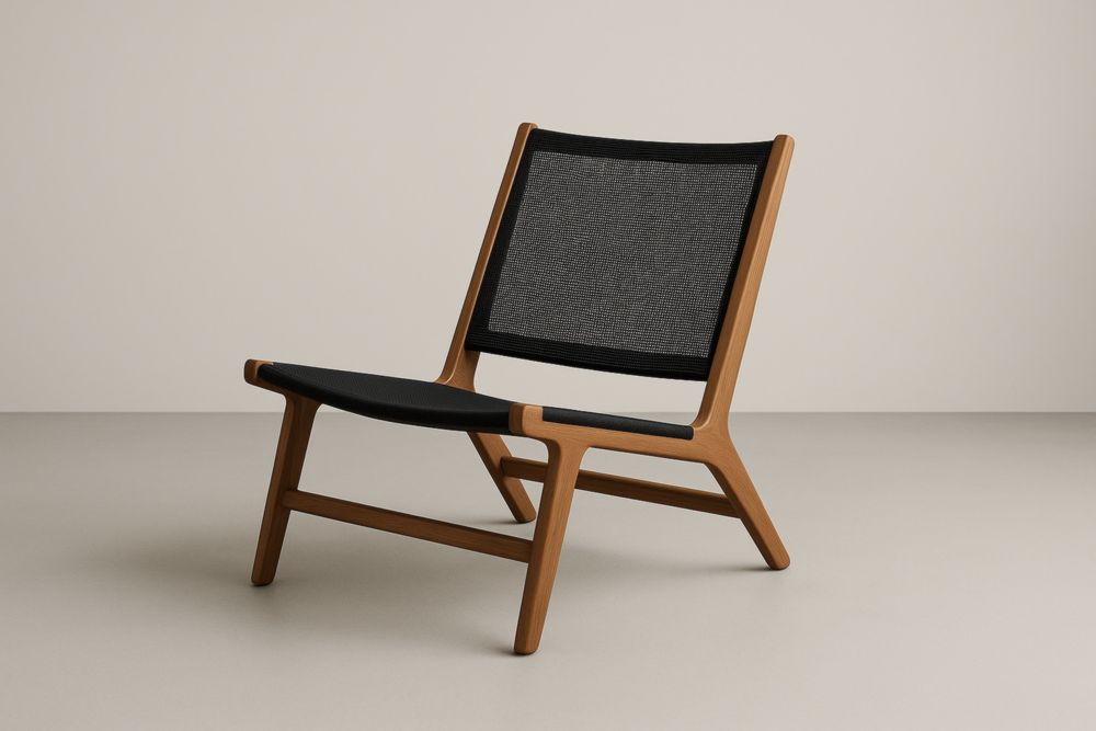 Sedia Lounge Legno Massello Nero e Poliestere