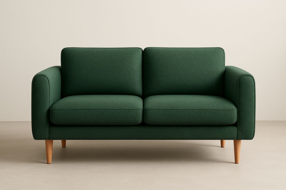 Divano due posti in tessuto poliestere con gambe in legno massello