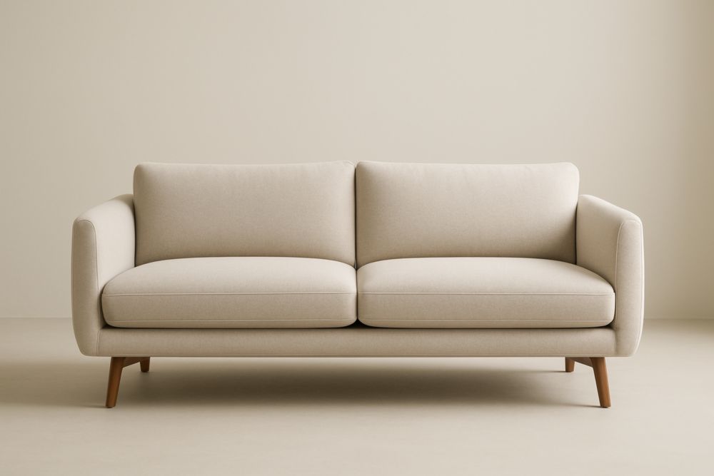 Divano 2 Posti Crema Tessuto poliestere e Legno massello