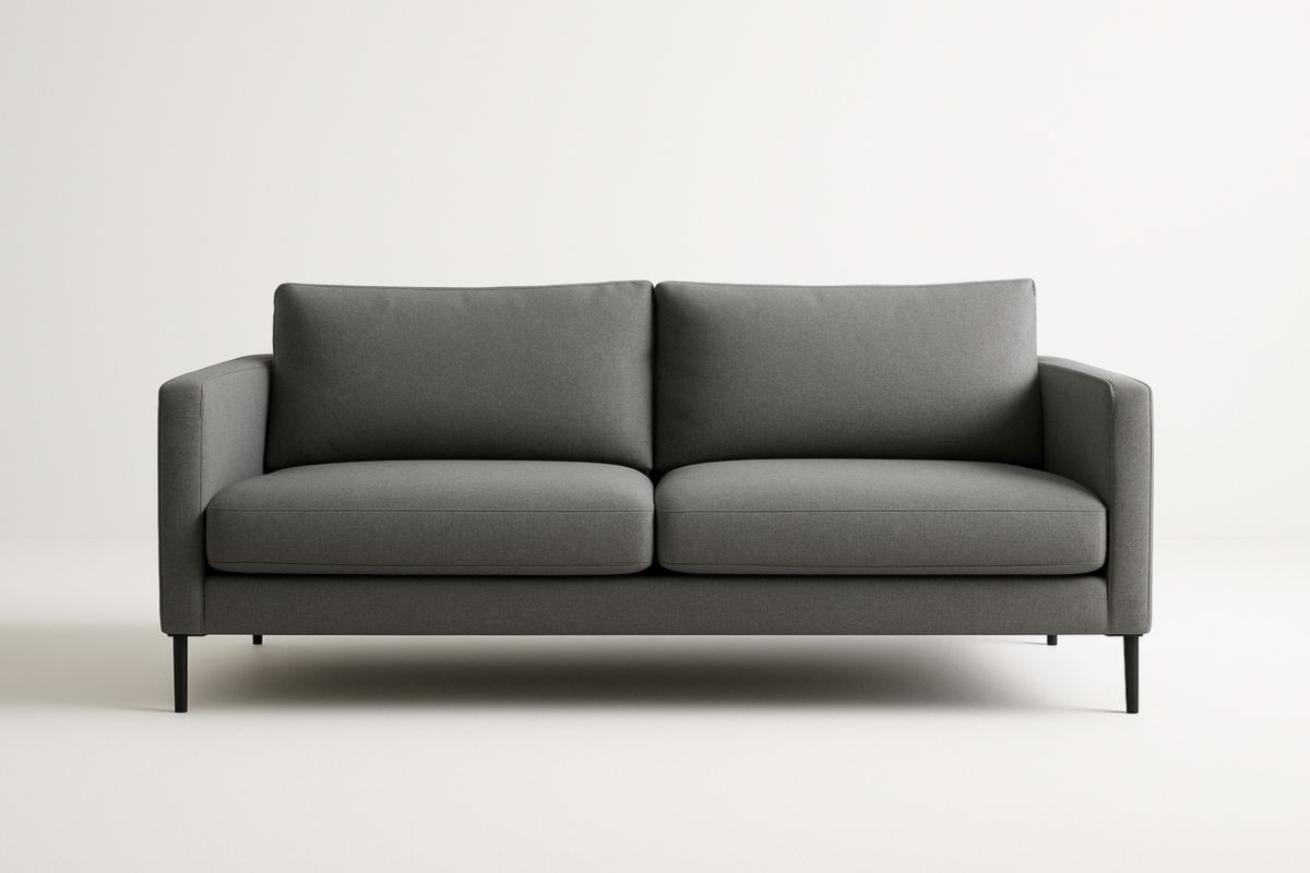 Divano a 2 posti in tessuto di poliestere con struttura in alluminio, 180x85x75 cm, grigio, con cuscini