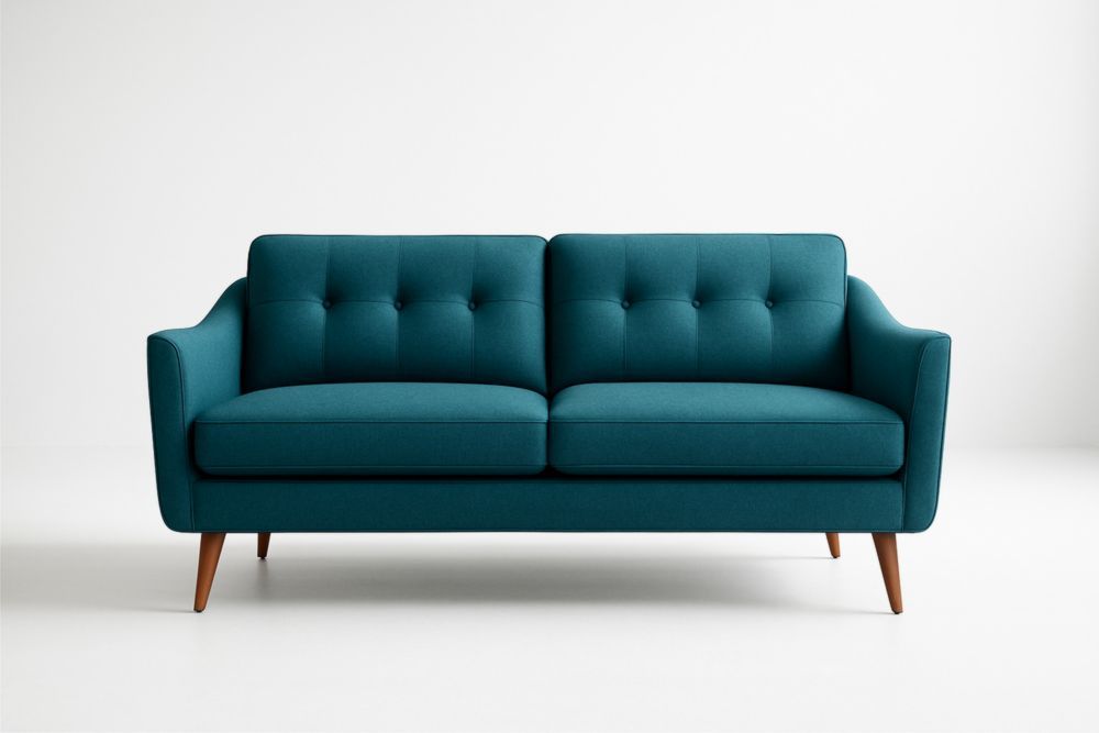 Divano due posti in tessuto in poliestere con gambe in legno massello 150x85x80 cm(Lu×L×H)