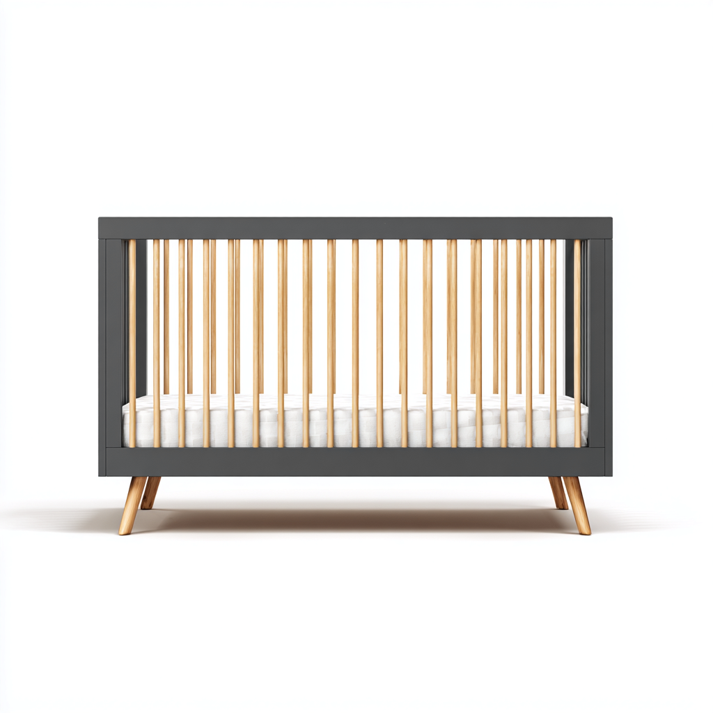 Lit bébé en bois massif 120x60x90 cm - gris foncé - bois naturel - design moderne pour chambre de bébé-Warmthova