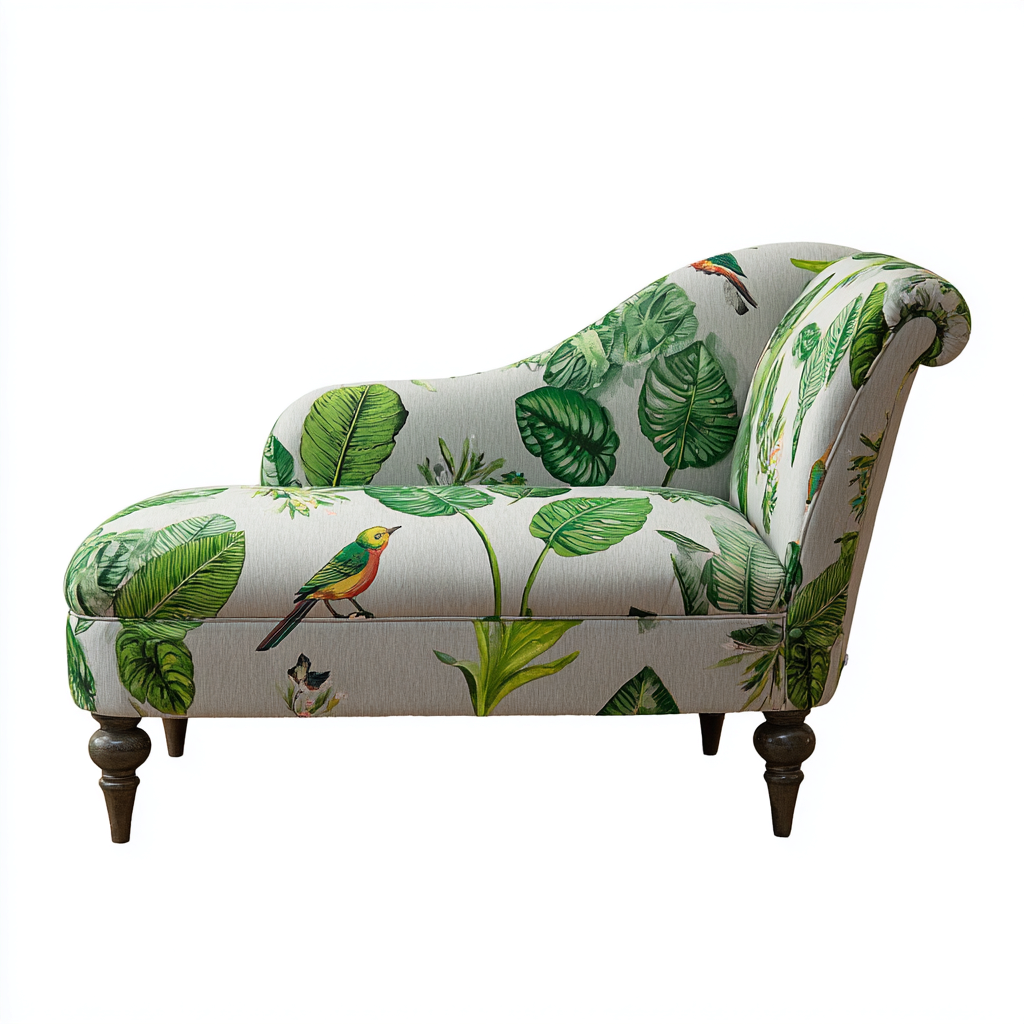 Chaise longue en tissu imprimé 160x70x85 cm - gris - vert - adaptée au salon - style classique-Warmthova