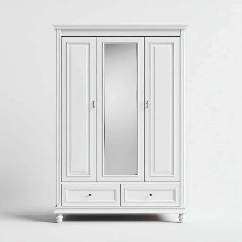 Armoire bois 150x58x210 cm - blanc avec miroir et tiroirs - adaptée à la chambre - style classique-Warmthova