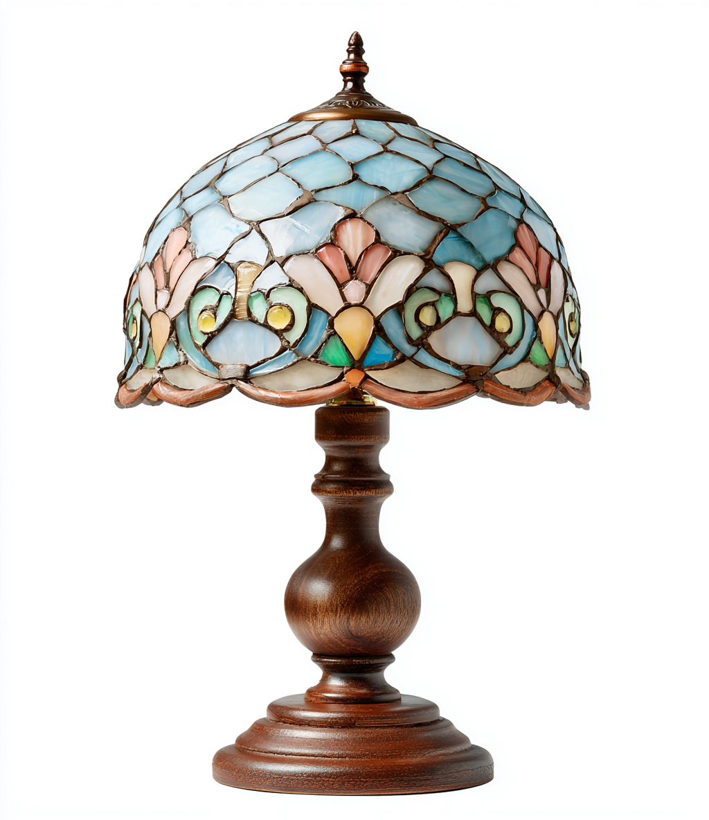 Lampe de table verre et bois 28x28x48 cm - multicolore - style Tiffany adapté au salon-Warmthova